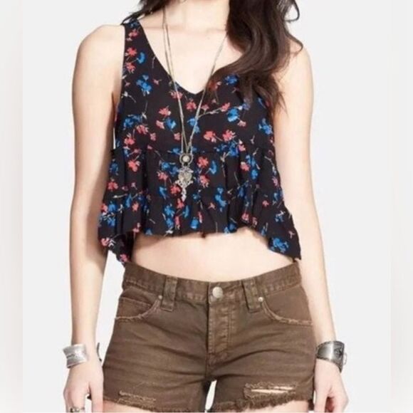 Free People Tops - Free people floral print Crinkle Breeze Cami festival tank top XS